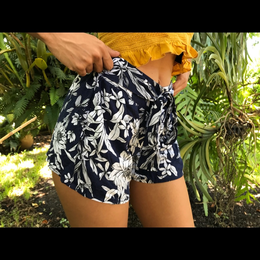 Navy blue, floral pants